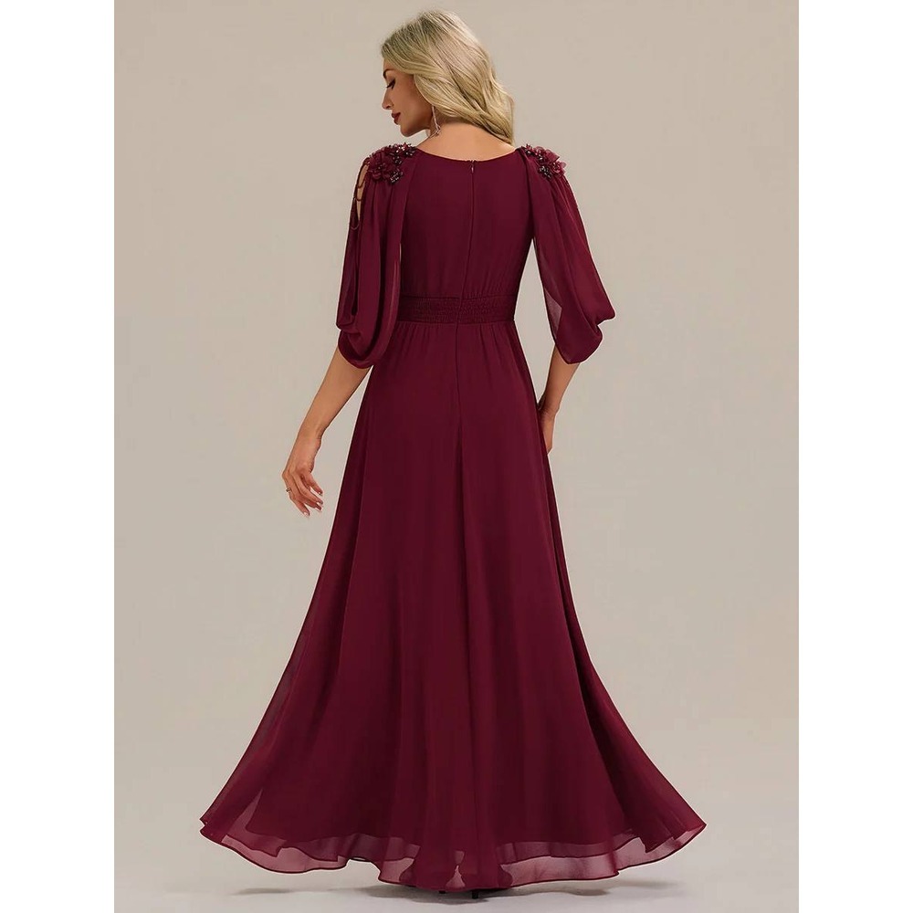 Ever Pretty Merlot A-Line Flowy Floral Beaded Chiffon Formal Dress NWT / 22 - Picture 7 of 16